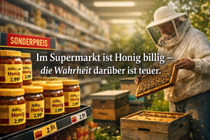 Im Supermarket ist der Honig billig-die Wachheit darüber ist Teuer!